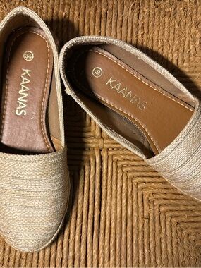 Kaanas Natural Cream Woven Slip-On Flats